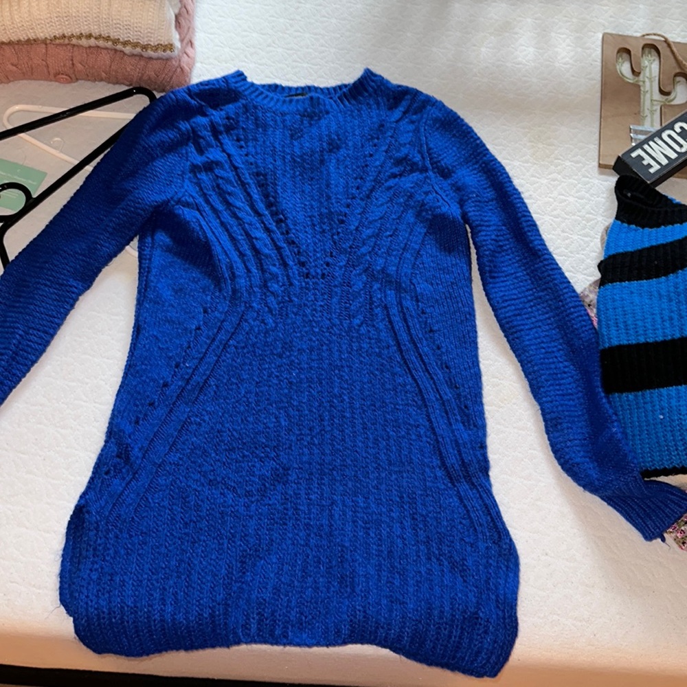 solid blue sweater dress